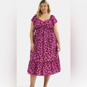 Terra & Sky Women's Plus Flutter Sleeve Midi Tiered Dress W/Pockets Size 2X NWT
